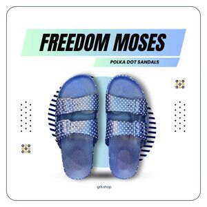 Freedom Moses Polka Dot Double Strap Sandals Blue Size 8.5-9 Comfortable & Trend